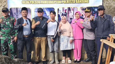 Polsek Pameungpeuk Gelar Peletakan Batu Pertama Pembangunan Rutilahu di Desa Arjasari