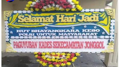 HUT Bhayangkara ke-80, Paguyuban Kades Se-Kecamatan Jonggol Kirim Karangan Bunga Apresiasi untuk Polri