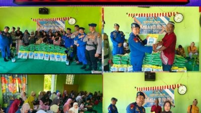 Sambut Hari Kemerdekaan, Ditpolairud Polda Riau Salurkan Bantuan Beras, Bendera Merah Putih hingga Bibit Pohon di Rokan Hilir melalui program JALUR