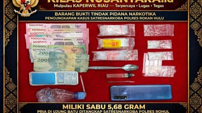 Miliki Sabu 5,68 Gram, Pria di Ujung Batu Ditangkap Satresnarkoba Polres Rohul